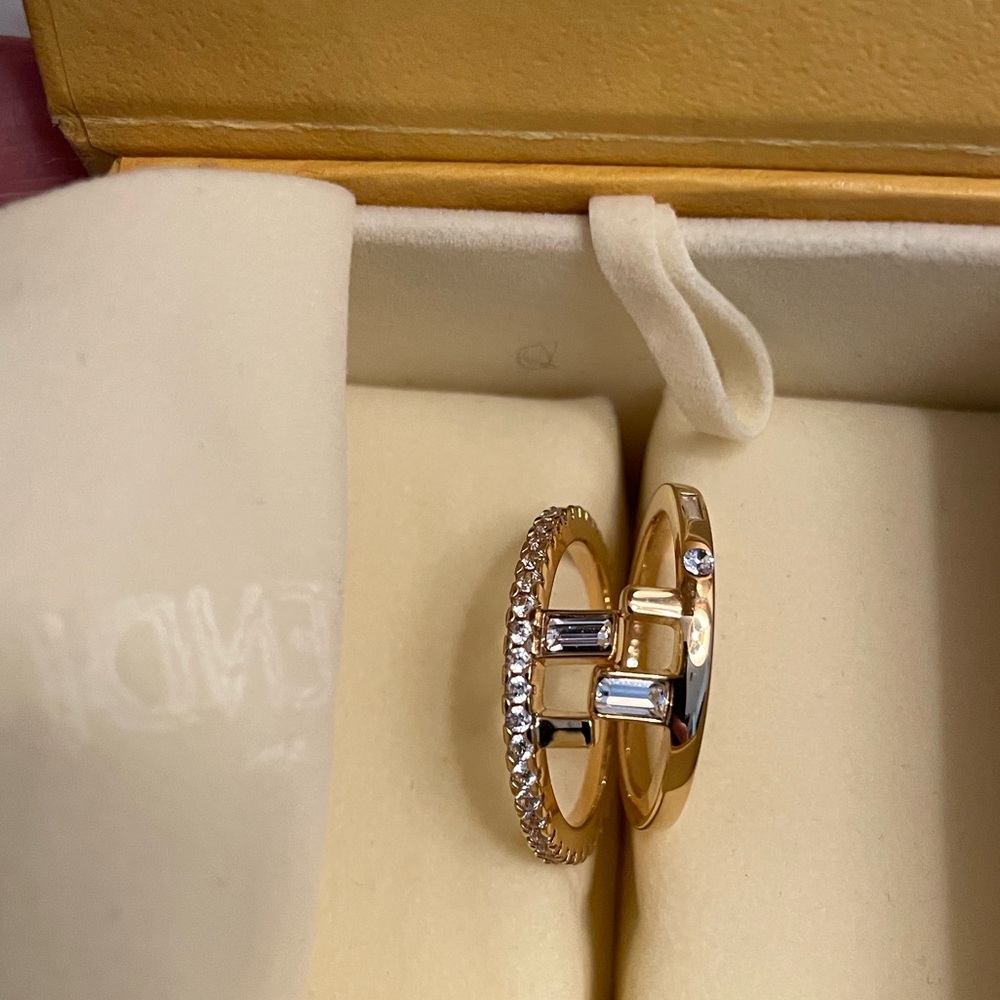 FENDI GOLD PLATED AND CRYSTAL DOUBLE F RINGS